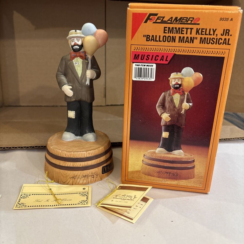 Emmett Kelly Jr. "Balloon Man " San Francisco Music Box Flambo With Box Musical